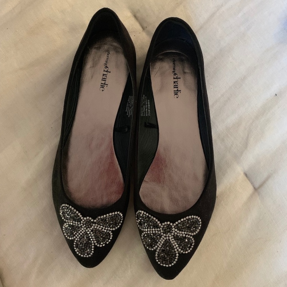 women black beaded evening shoes /flats 10 M